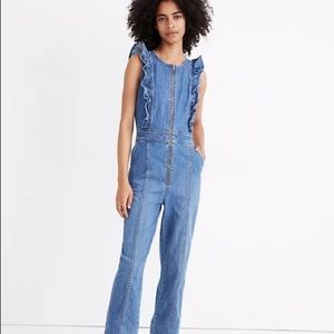 Madewell ruffle denim jumpsuit NWT